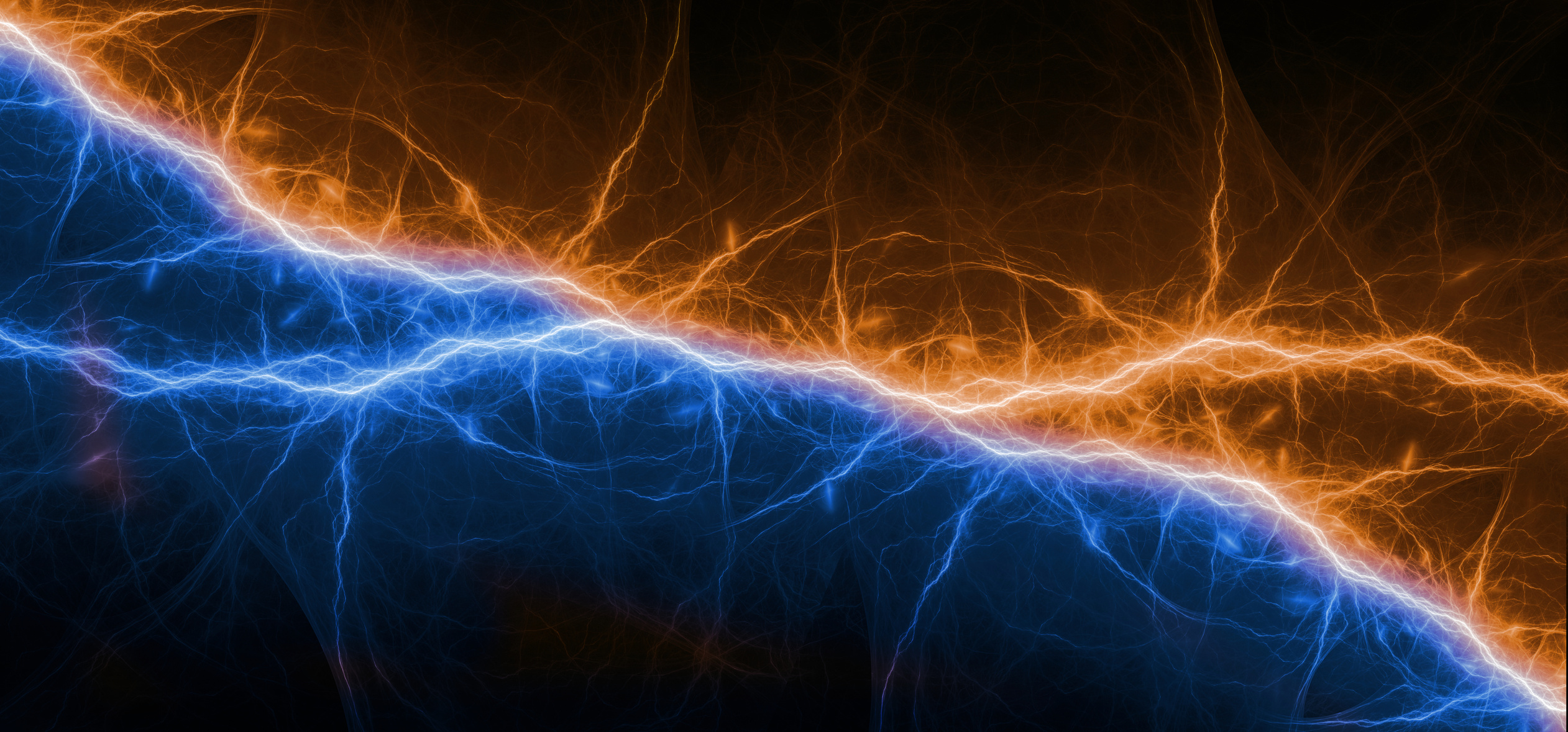 Orange and blue lightning, cold and hot electrical discharge, element danger